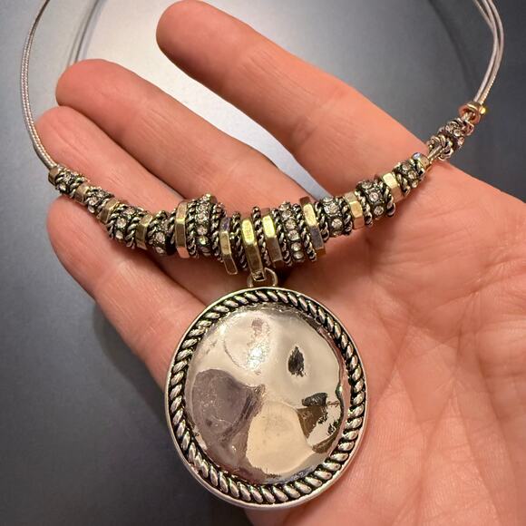 Jones New York JNY Mixed Metal Rhinestone Hammered Pendant - Picture 4 of 9